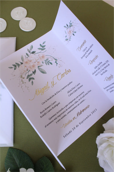 Invitación para Boda con Sobre Albanene y Nombres en Foil Mod. Rose