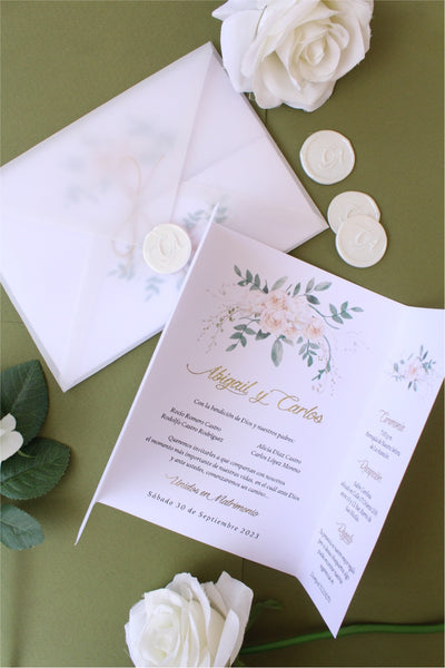 Invitación para Boda con Sobre Albanene y Nombres en Foil Mod. Rose