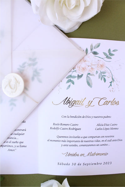 Invitación para Boda con Sobre Albanene y Nombres en Foil Mod. Rose