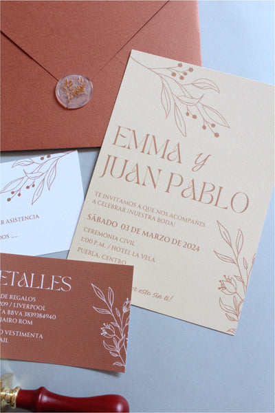 Invitación Boda Moderna Boho Mod. Terracota