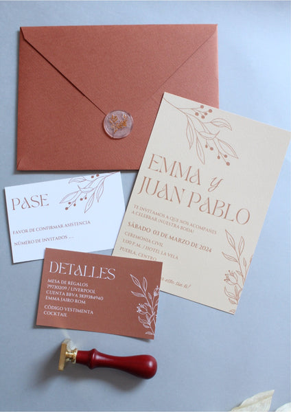 Invitación Boda Moderna Boho Mod. Terracota