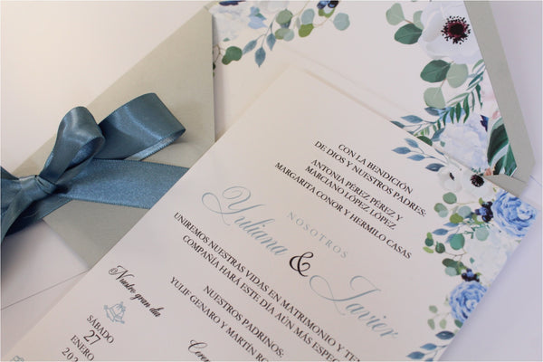 Invitación Boda Azul Flores