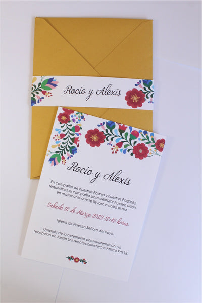 Invitación Mexicana Modelo Flores Bordadas