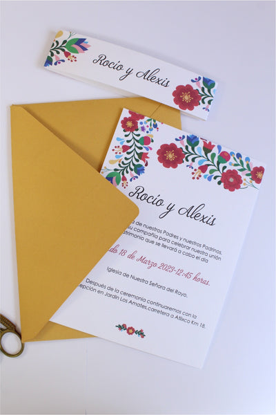 Invitación Mexicana Modelo Flores Bordadas