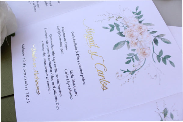 Invitación para Boda con Sobre Albanene y Nombres en Foil Mod. Rose