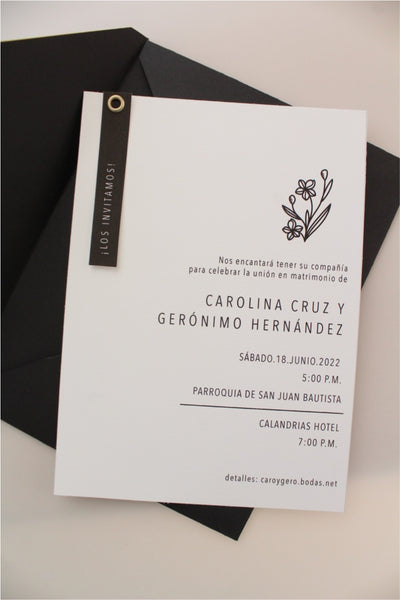 Invitación Minimalista de Boda en Color Negro