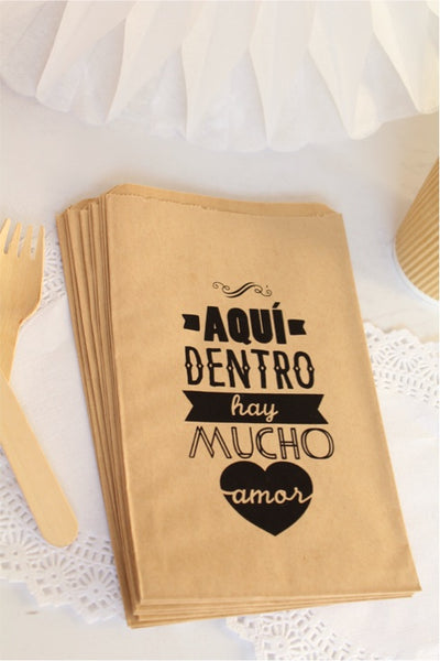 50 Bolsas de Papel Kraft para Recuerdos o Dulces "Mucho Amor"