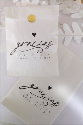 50 Bolsas de Papel Blanca Recuerdo de Boda Mod. Gracias