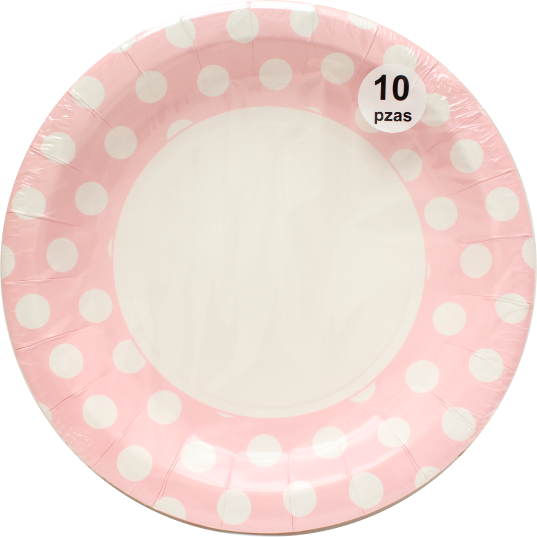 Plato de Cartón Grande Desechable Rosa Polka 10 pz